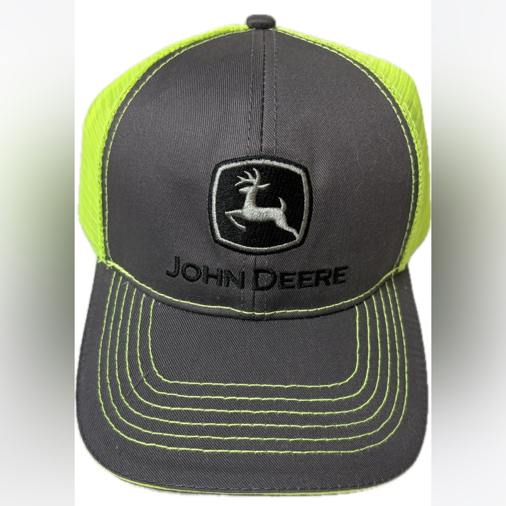 NWT John Deere snapback trucker cap highlighter yellow and gray one size